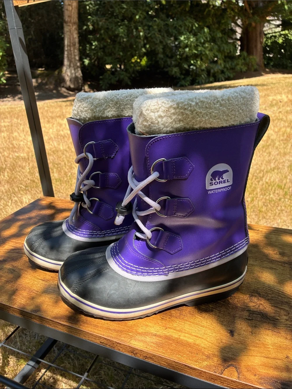 Sorel - Waterproof - Purple and Black Kids Snow Boots with Faux Fur, US Size 4